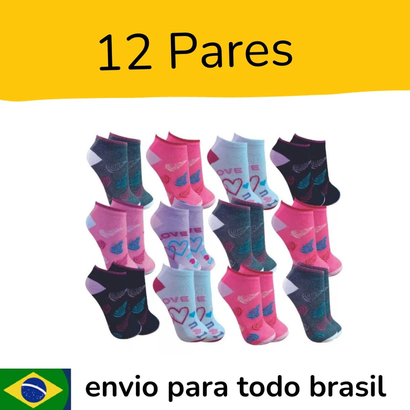 Kit 12 Pares Meias Femininas Cores Sortidas