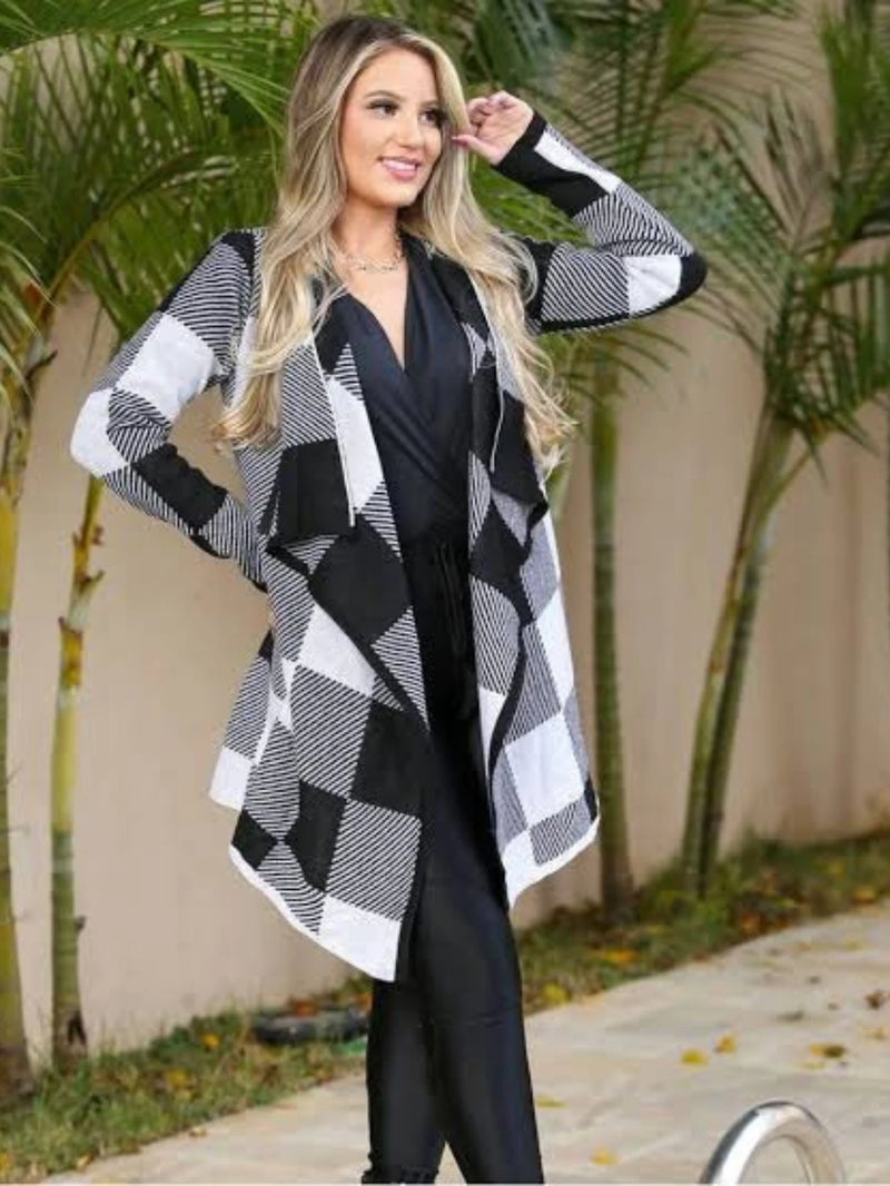 Casaco Estilo Sobretudo Cardigan Kimono Tricot Grosso