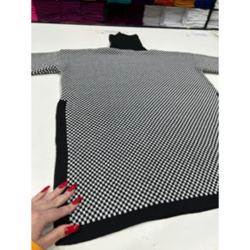 Blusa Poncho Tricot Gola Alta Xadrez Geométrico Moda Inverno