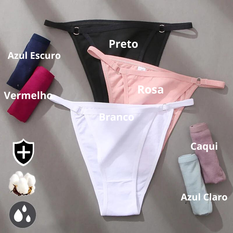 Calcinha de Algodão Cintura Baixa 3 Peças - Lingerie Suave