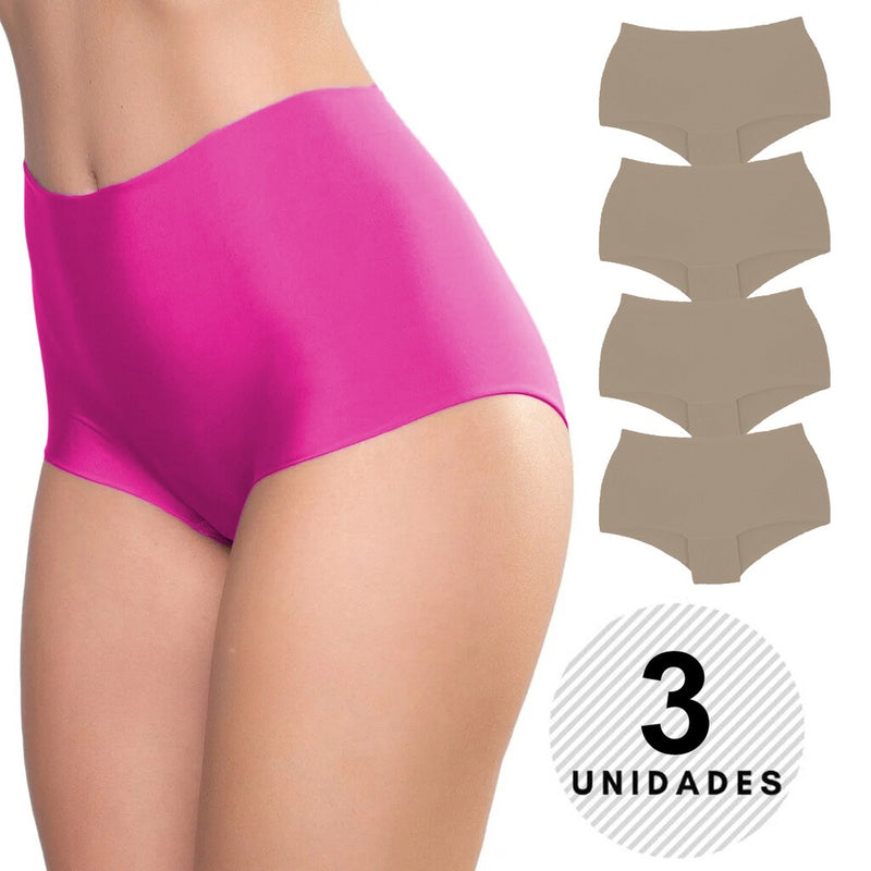 Kit 3 Calcinhas Cueca Boxer Feminina Sem Costura Corte Laser