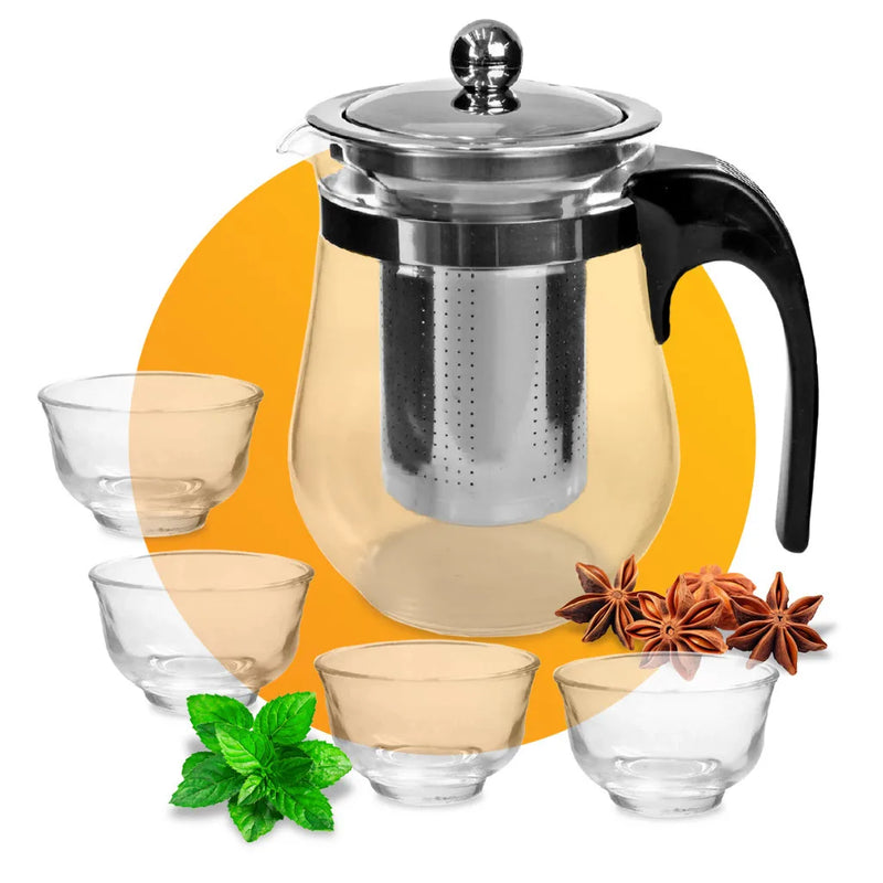 Chaleira De Chá Em Vidro 900ml Com Infusor