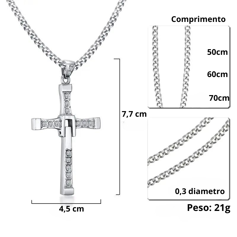 Colar Aço Inoxidável Cruz Velozes e Furiosos
