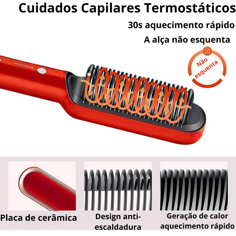 Escova Pente Alisadora Modeladora Elétrica 3 em 1