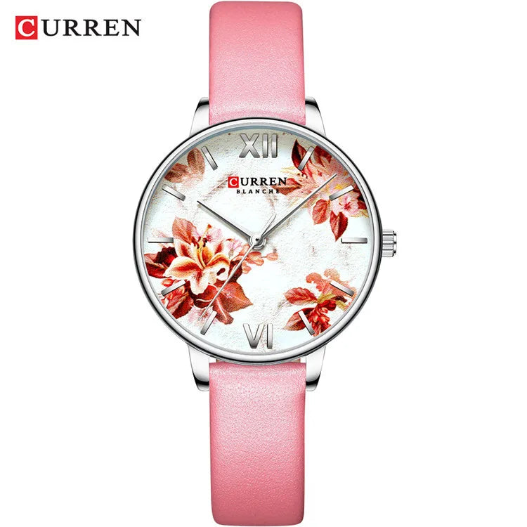 Relógio De Quartzo Pulseira De Couro Feminino - Estilo Rosas