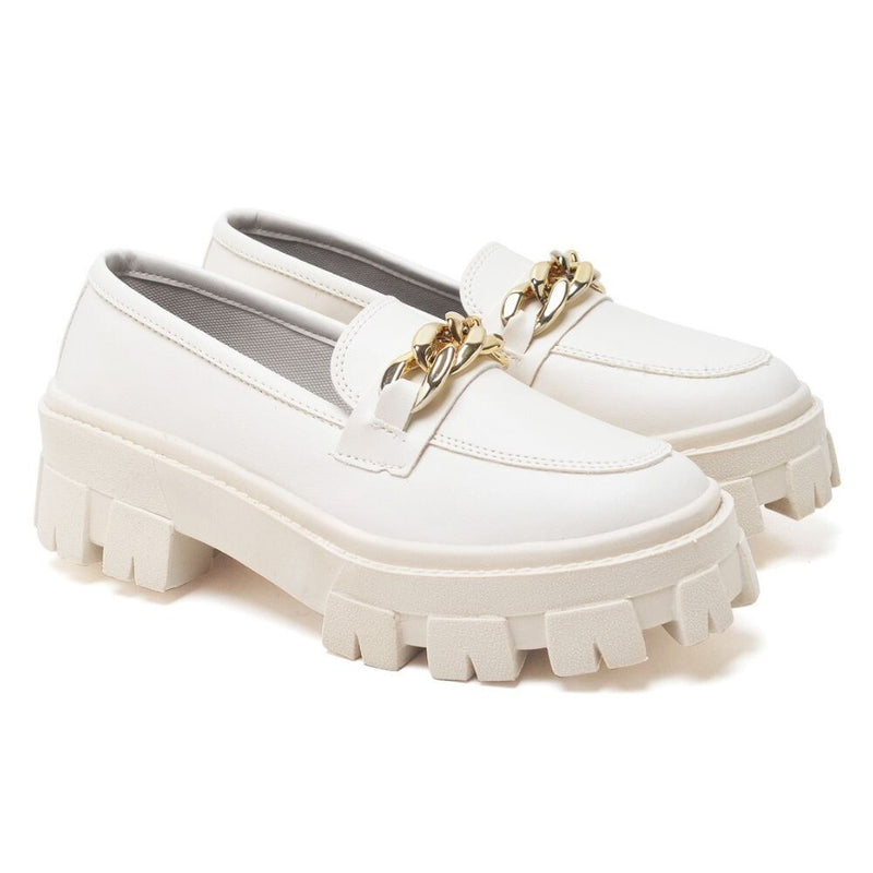 Sapato Mocassim Tratorador Oxford Feminino Com Corrente