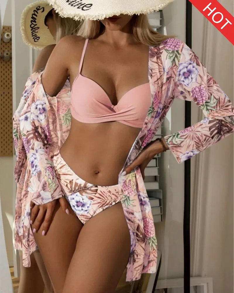 Biquini Floral Sexy Praia Com 3 Peças - Sensation