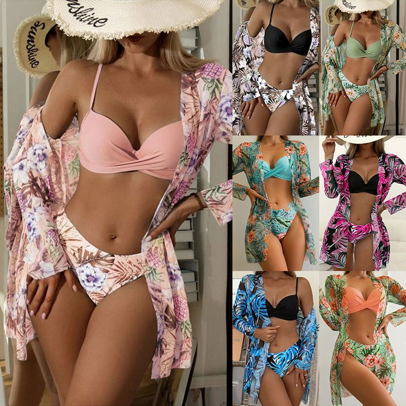 Biquini Floral Sexy Praia Com 3 Peças - Sensation