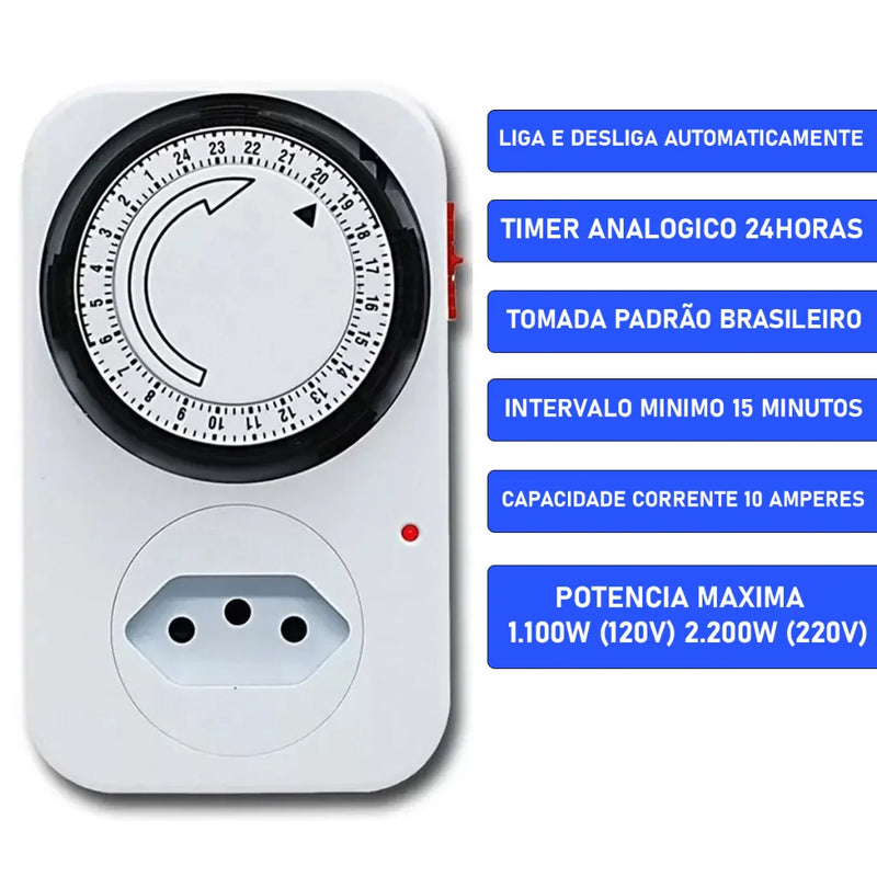 Tomada Inteligente Temporizador Analógico Timer Manual Tomada Liga Desliga Energia 110v / 220v