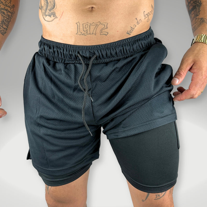 Shorts Treino Masculino 2 em 1 Corrida Forrado