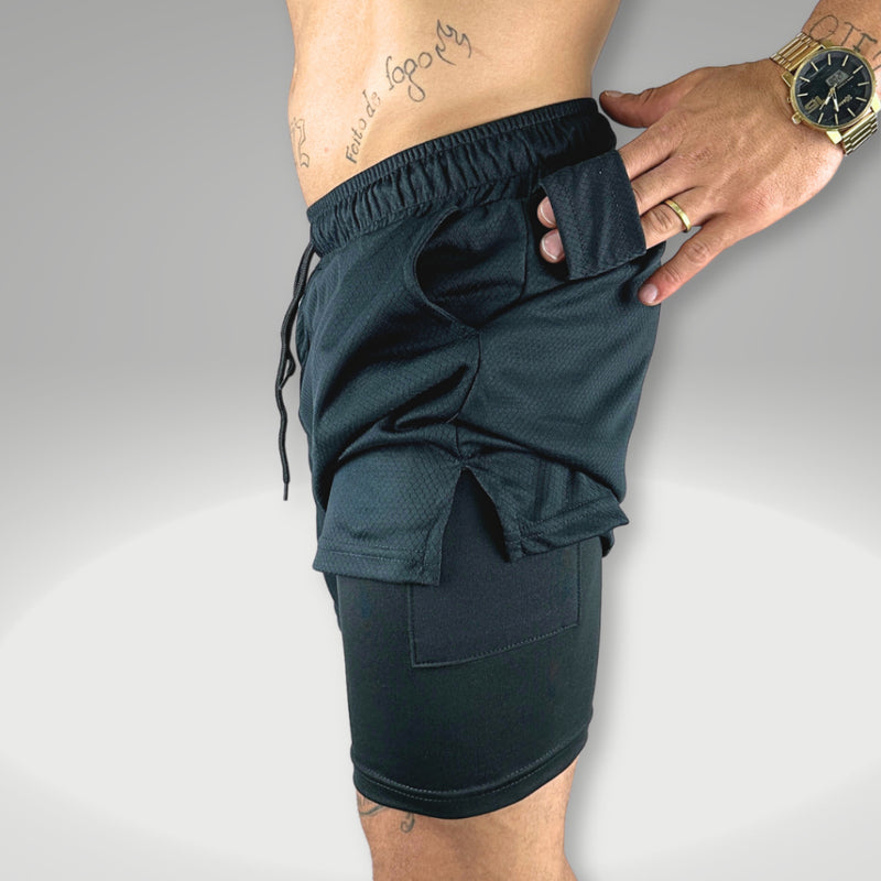 Shorts Treino Masculino 2 em 1 Corrida Forrado