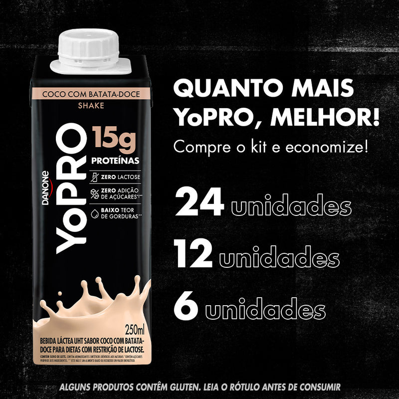 YoPRO Bebida Láctea UHT Coco+Batata Doce15g De Proteínas 250ml Pack 6 Unidades