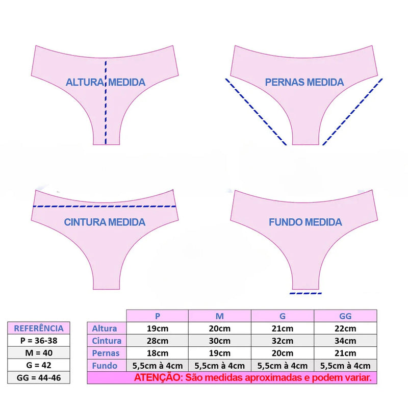 Kit 3 Calcinhas Cueca Boxer Feminina Sem Costura Corte Laser