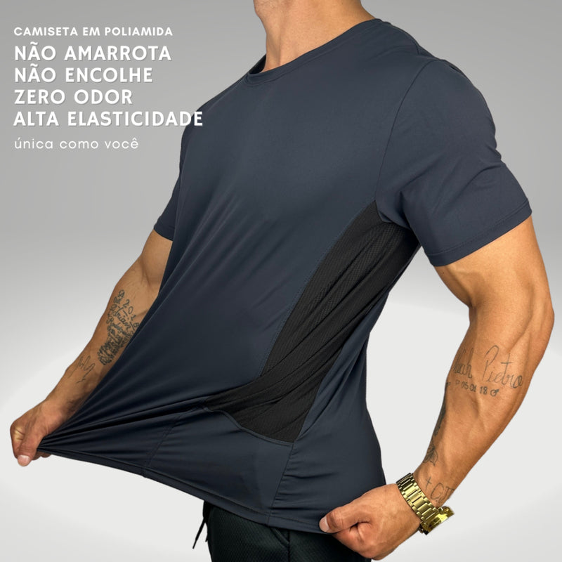 Camiseta Masculina Malha Fria Não Amarrota Poliamida Academia