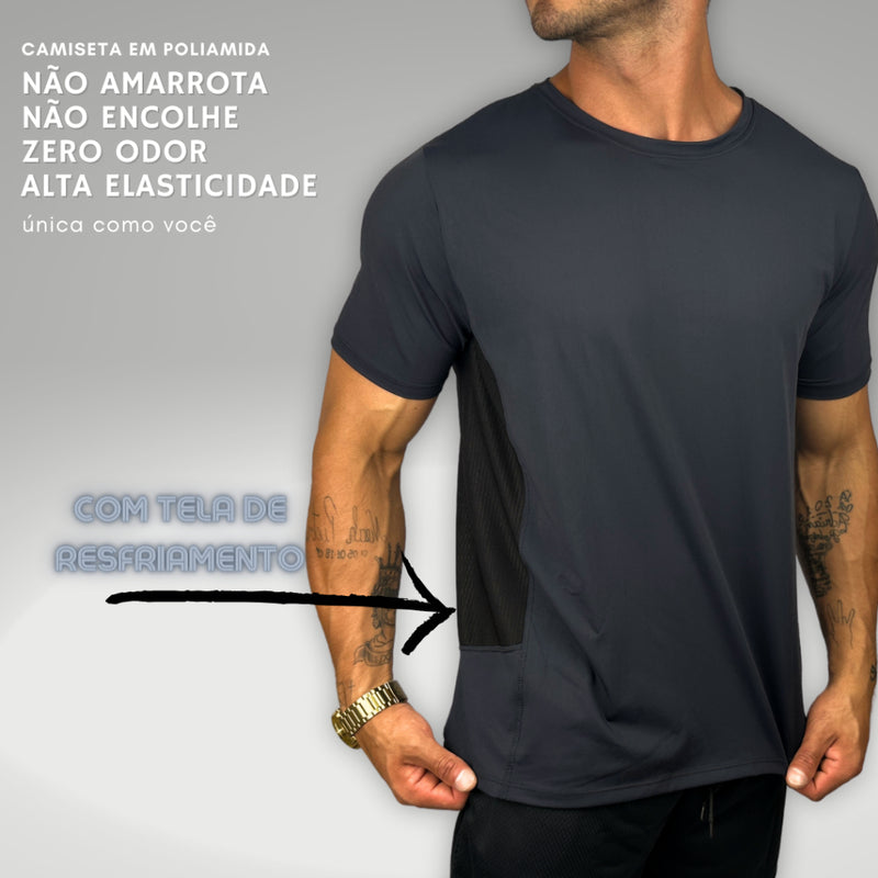 Camiseta Masculina Malha Fria Não Amarrota Poliamida Academia